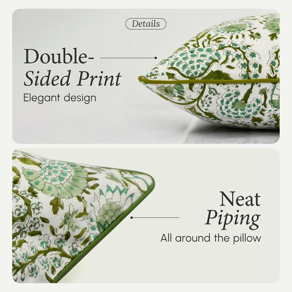 CPC Agate Green Block Print Throw Pillow Covers 20x20 Inch, Pack of 2
