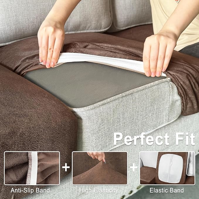 Leather Look Couch Cushion Covers Sofa Seat Slipcovers Sets Couches Furniture - Image 4