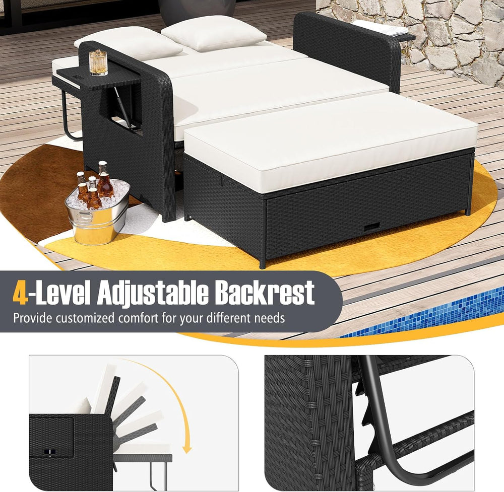 RELAX4LIFE Wicker Patio Outdoor Daybed - Rattan Day Bed Lounger w/Loveseat &a...