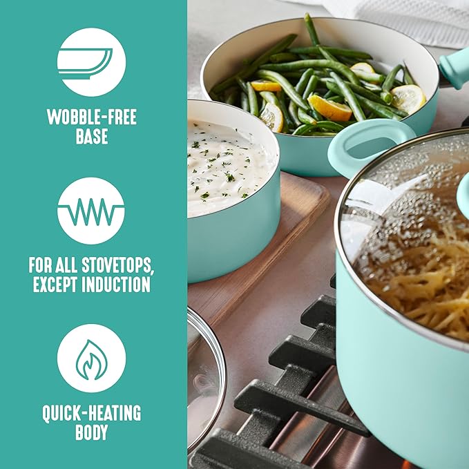 GreenLife 8 Piece Nonstick Cookware Set, Non-Toxic PFAS-Free Ceramic Pots &am...