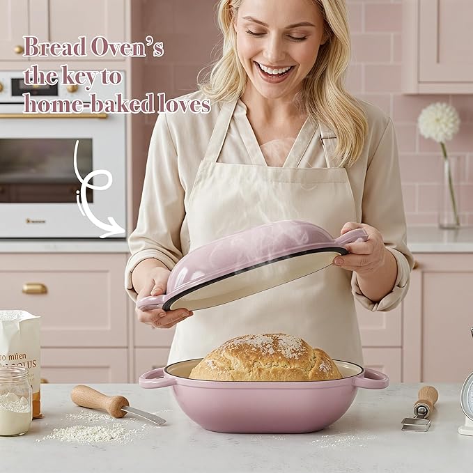 2 QT Oval Dutch Oven for Bread Baking, Enamelled Cast Iron Bread Oven for - Image 2