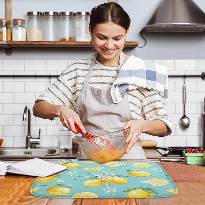 Sanwarm Absorbent Dish Drying Mat, Watercolor Lemons Yellow Fruit Lime - Image 6