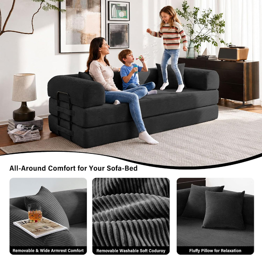 79" Convertible Sofa Bed, Boneless Sleeper Futon Couch for Living Room
