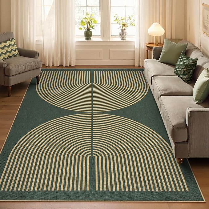 Lahome Enfys Modern Rainbow Easy Jute Indoor Outdoor Rugs, 5x7 Dark Green Rug - Image 6