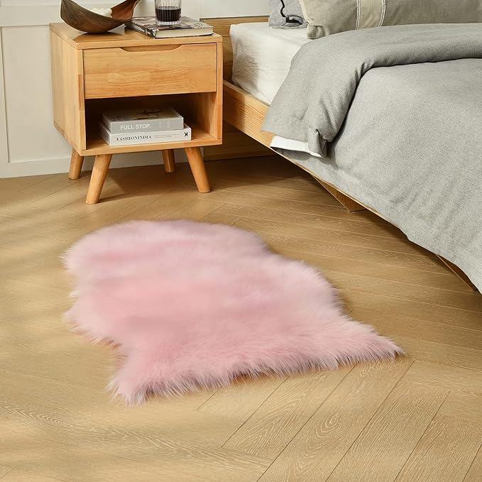 duduta Pastel Pink Rug Faux Sheepskin Fur 2x3 ft, Fluffy Shag Throw Rugs - Image 5
