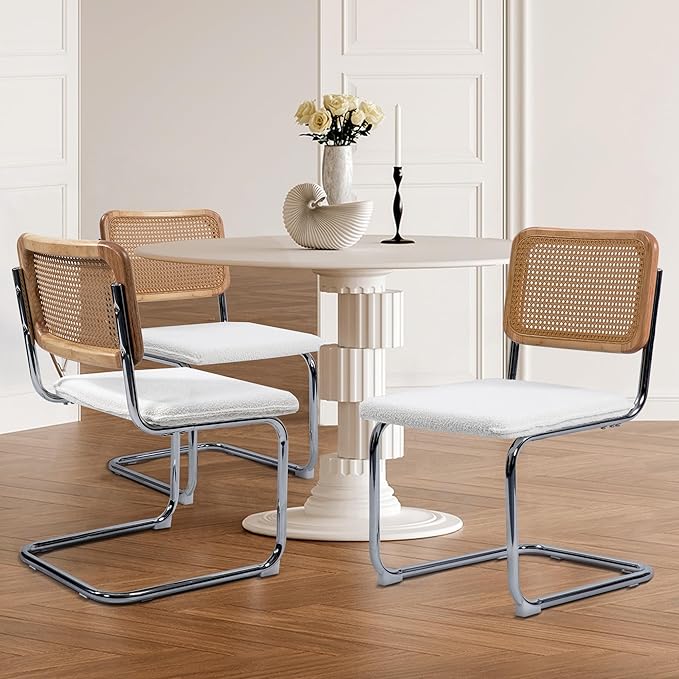 Dining Chairs Set of 2, Modern Rattan Kitchen Chairs, Mid Century Modern Desi...