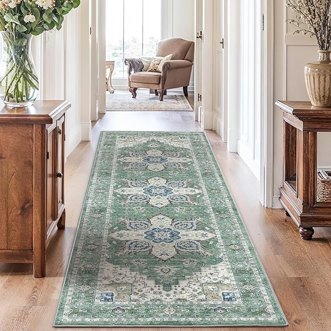 AMADA HOMEFURNISHING 2'6"x8' Washable Area Rug, Low-Profile Entryway Rug by AMADAHOMEFURNISHING
