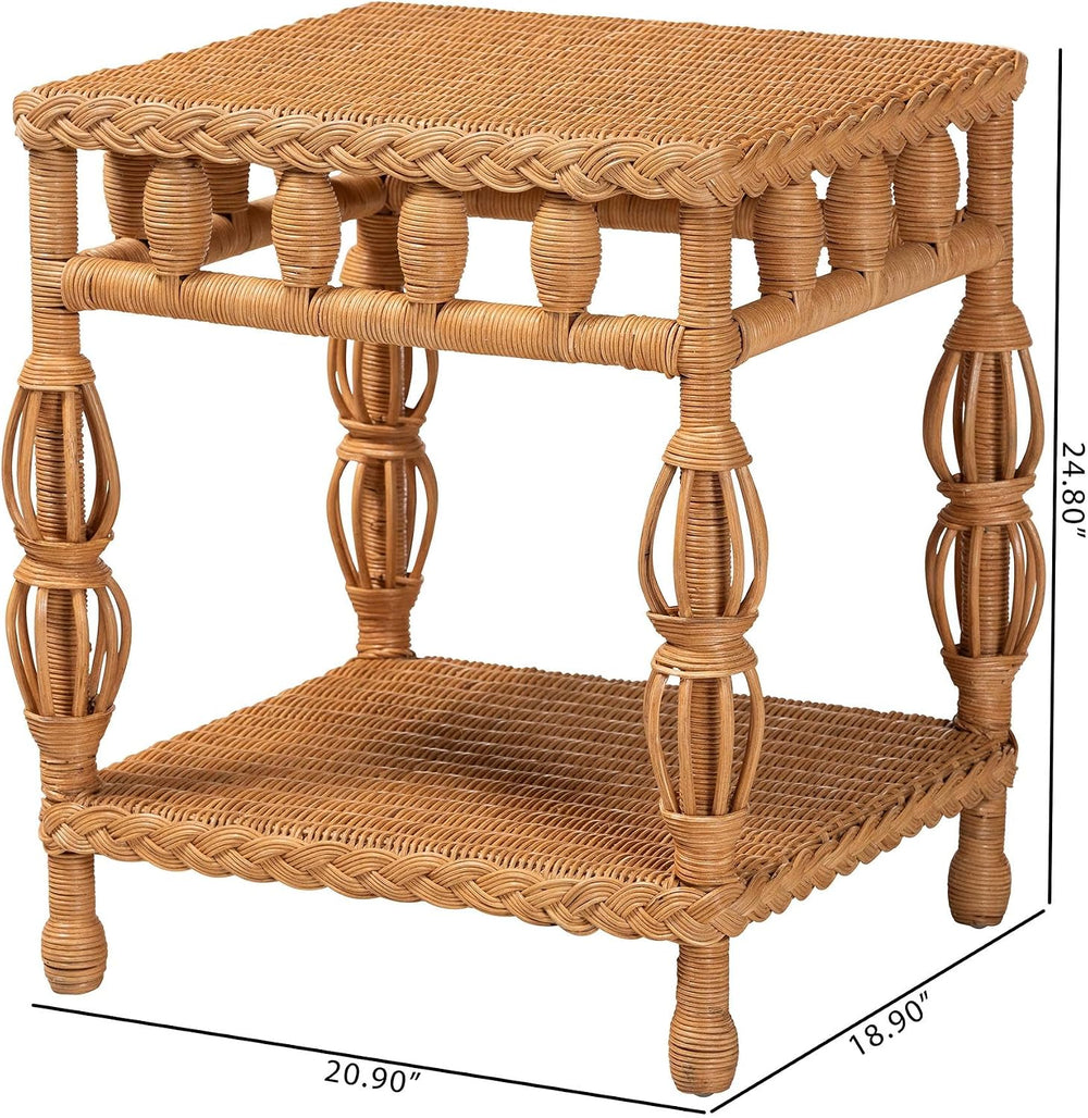 Bali & pari Dolby Natural Rattan End Table - Handwoven Wicker Side Table ...