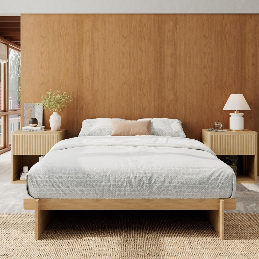 Brafab Queen Japanese Platform Bed Frame with Wooden Slats, Easy Assembly