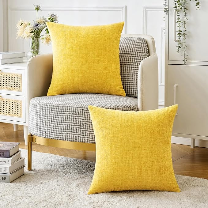 MIULEE Pack of 2 Couch Throw Pillow Covers 20x20 Inch Soft Yellow Chenille - Image 5