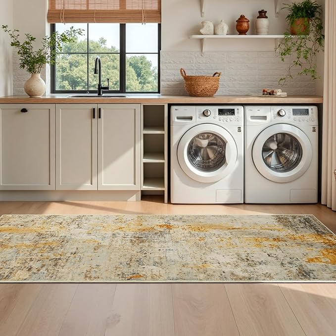 Runner Rug for Kitchen Beige Hallways Runner Rug Non Slip 2'6''x8' Washable - Image 5