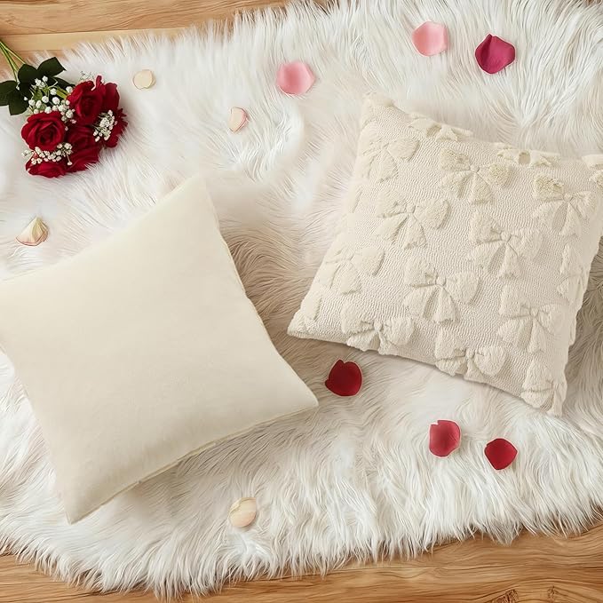 decorUhome Beige Bow Pillow Covers Set of 2 Coquette Aesthetic Cute Preppy - Image 6