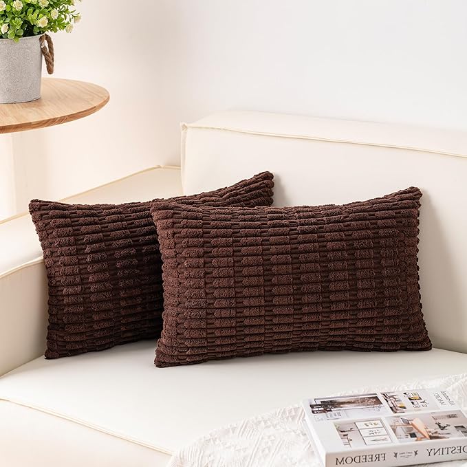 Pack of 2 Corduroy Decorative Throw Pillow Covers 12x20 InchSoft Boho Striped by Unknown