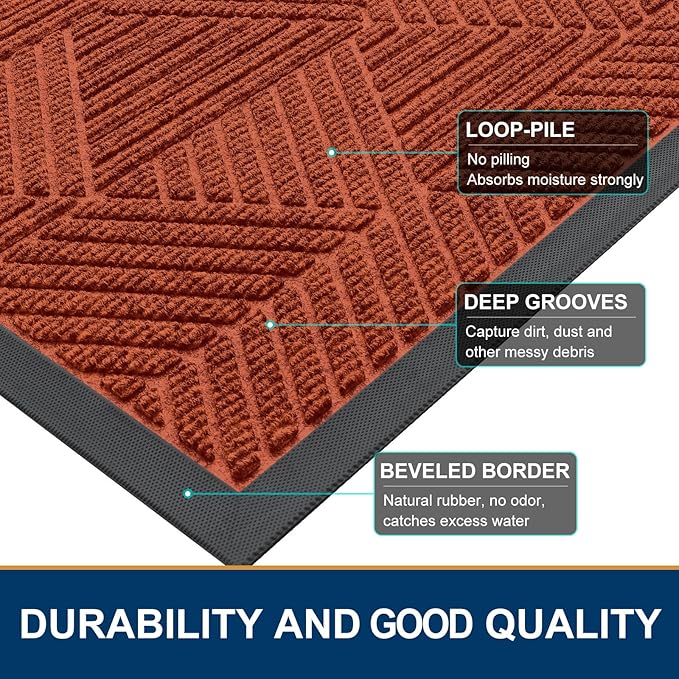 Smiry Front Door Mat Outside Entrance, Heavy Duty Sturdy Natural Rubber Doormat - Image 4
