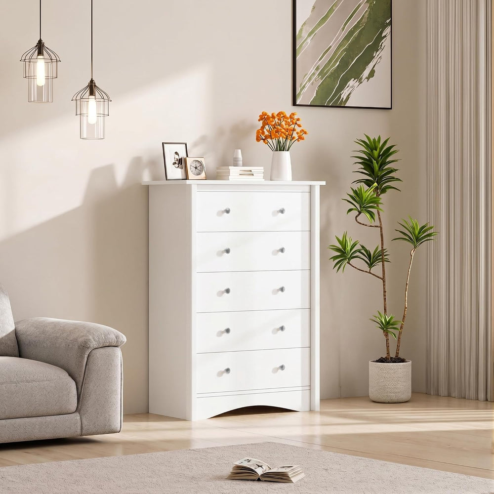 Furmax Tall Dresser, 5 Drawer Dresser for Bedroom, White