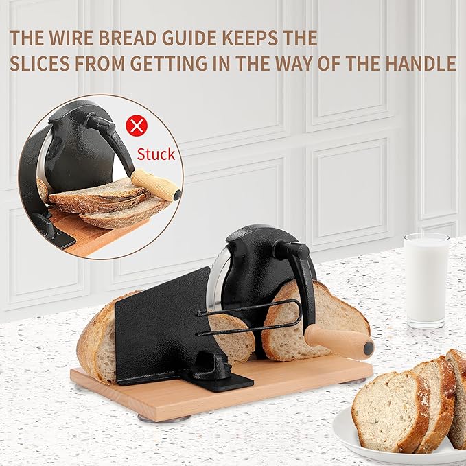 CAWIU Manual Bread Slicer with Hand Crank- Adjustable Thickness Bread Cutter
