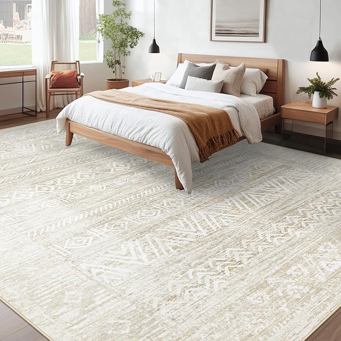 Living Room Rugs 10x14: Washable Moroccan Geometric Boho Rug Farmhouse Non Slip - Image 3