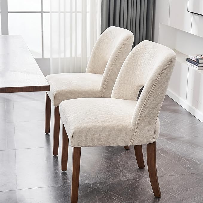 VKNOW Wooden Dining Chairs Set of 2, Modern Fabric Upholstered Dining Room Ch...