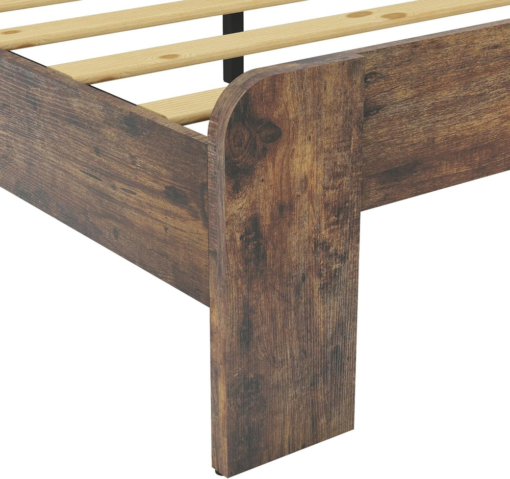 DWOYFO Wood Platform Bed Frame, Full Bed Frame with Headboard, Dark Brown