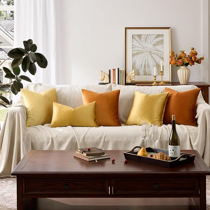 GIGIZAZA Golden Throw Pillow Covers 24x24 Decorative Velvet Cushion Covers Pack - Image 6