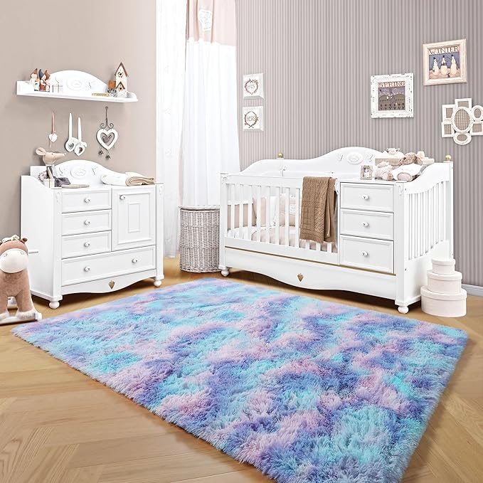 ONASAR Rainbow Rugs for Girls Bedroom, 5x8 Fluffy Bedside Throw Area Rug - Image 5