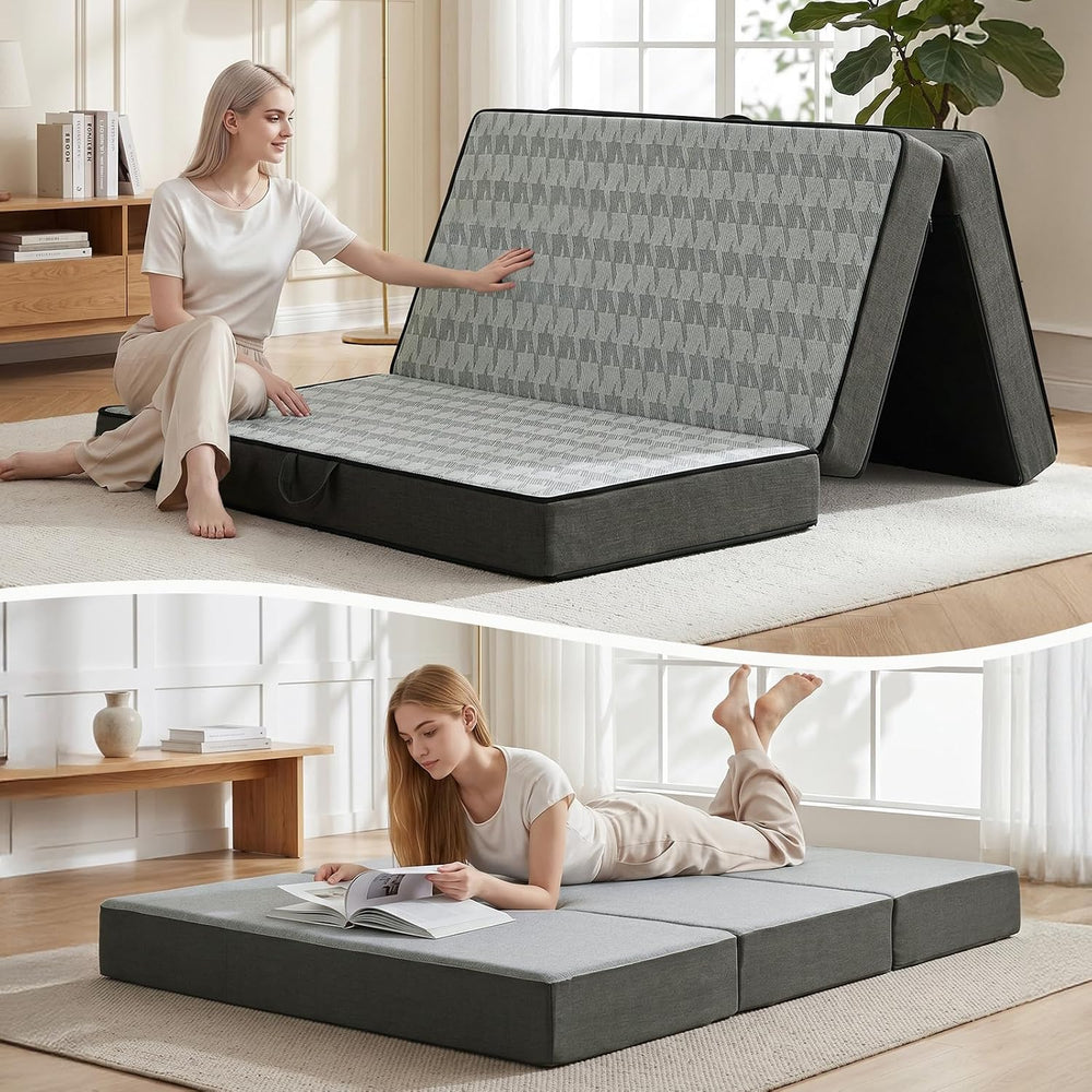 6" Trifold Mattress Twin Size, Thick Memory Foam Futon Topper with Porta...