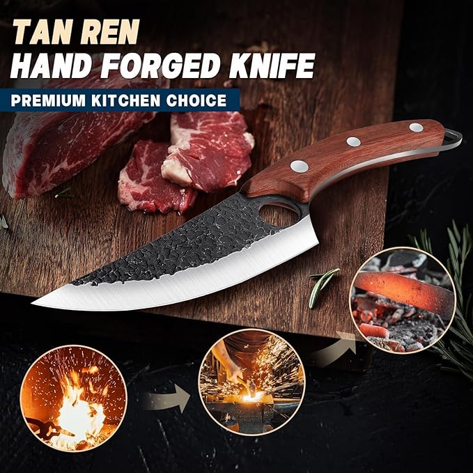 TAN REN 3PCS Butcher Knife Set for Meat Cutting, Hand Forged Meat Cleaver Knives - Image 2