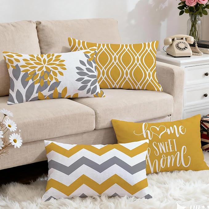 Hexagram Geometric Yellow Pillow Covers 12x20 Set of 4, Decorative Outdoor Boho - Image 5
