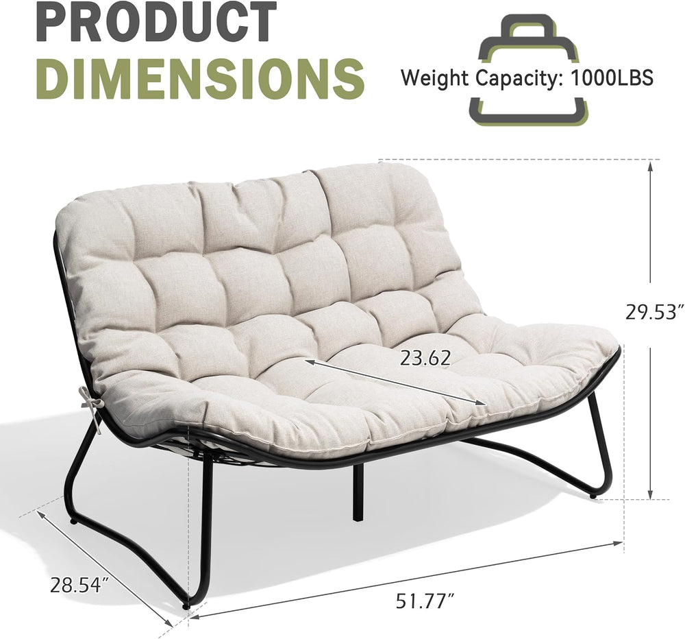 Outdoor Loveseat with Soft Cushion，Patio 2-Seat Boho Sofa (Beige)