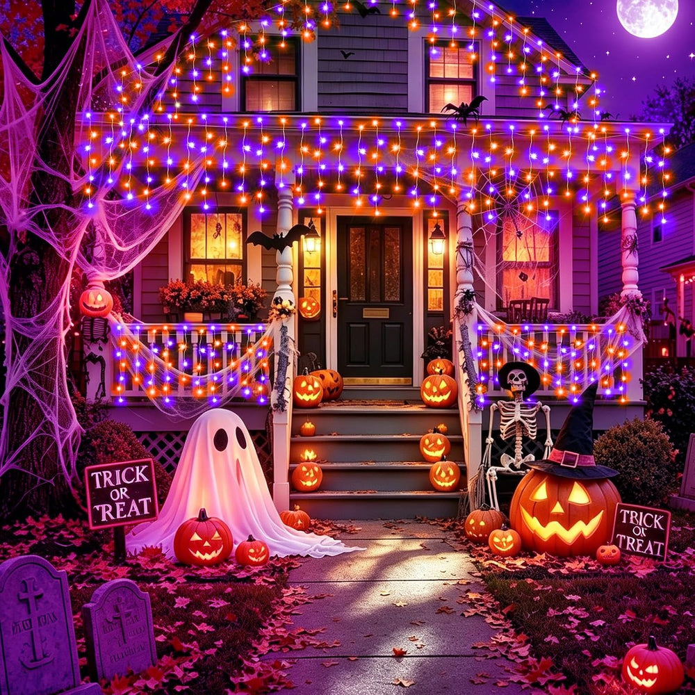 XURISEN 66FT 640 LED Orange Purple Halloween Lights Outdoor Decorations