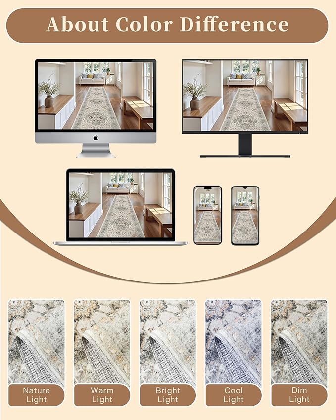 Madane Runner Rug 2x8, Washable Hallway Runner Rugs, Non-Slip Low-Pile Soft - Image 9