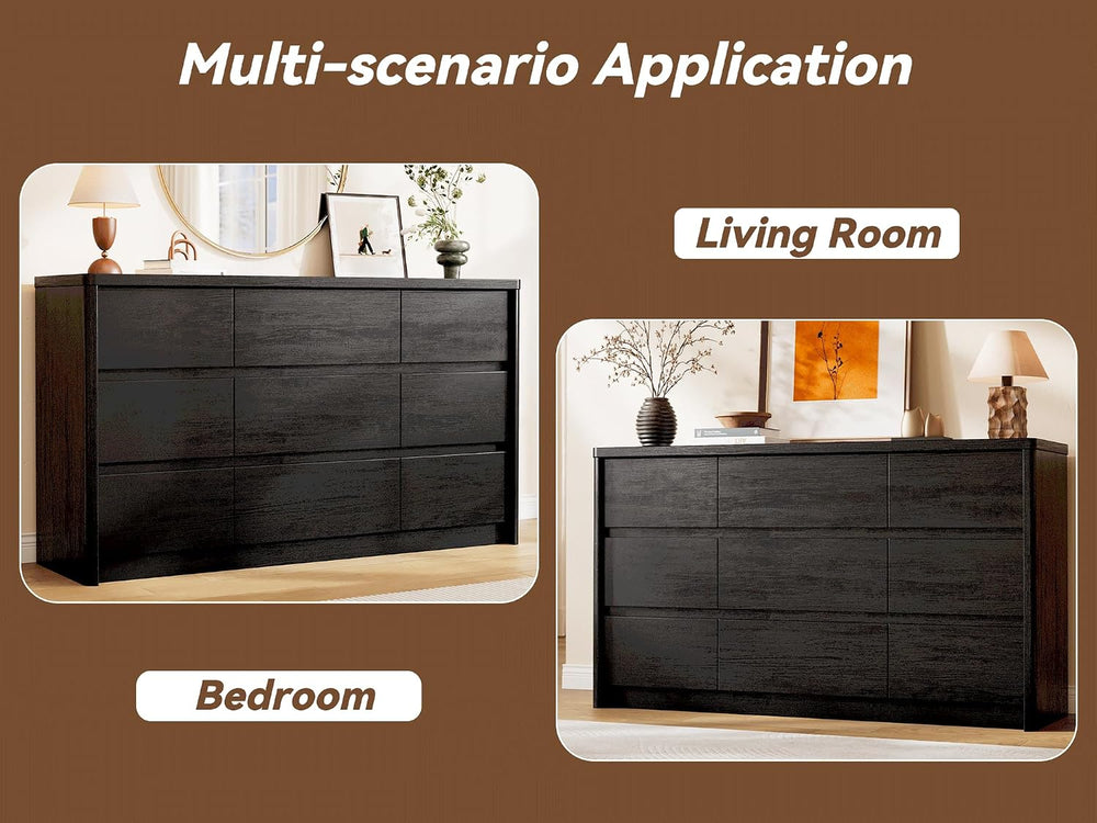 Black Dresser for Bedroom, 55" Wide Mid Century Modern Chest of Drawers ...