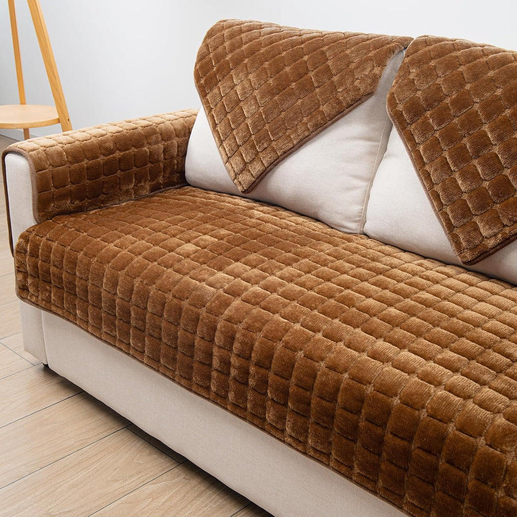 Velvet Couch Cover,Couch Arm Covers Sofa Covers,Backrest Cover,Non-Slip Chair Arm Covers,Arm Rest Cover for Sofa,Armchair Slipcovers Couch Protector (Caramel, 28"x 28")