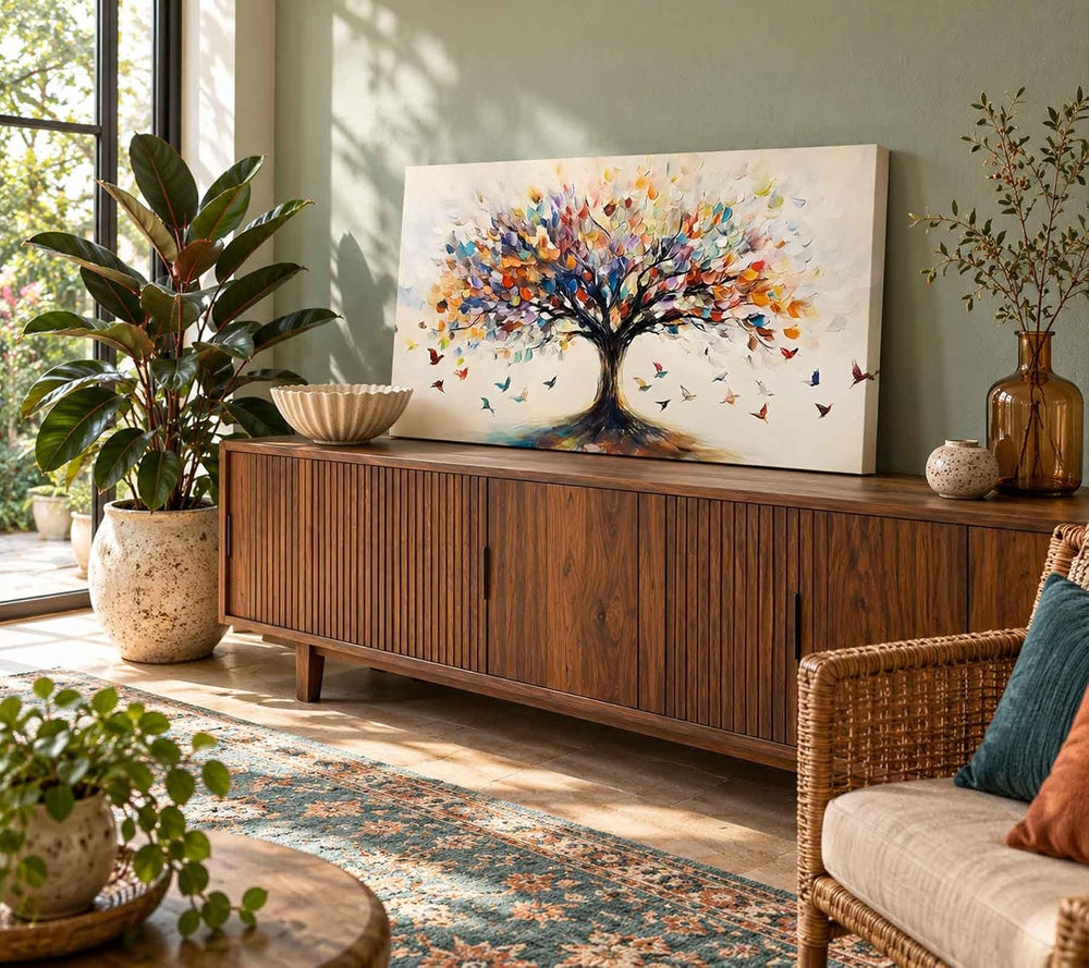 Large Tree of Life Canvas Wall Art, Abstract Colorful Tree Decor, 16x32in