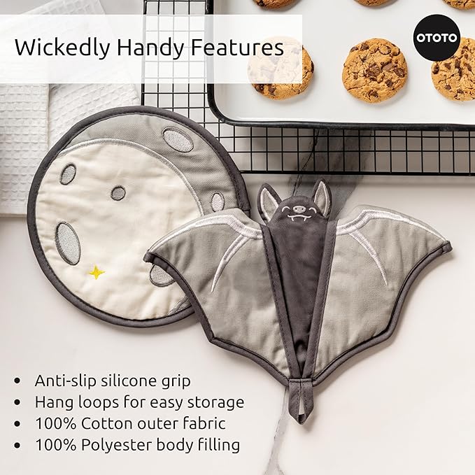 New - OTOTO Batlicious Oven Mitts and Pot Holders Sets - Heat Resistant Trivets - Image 4