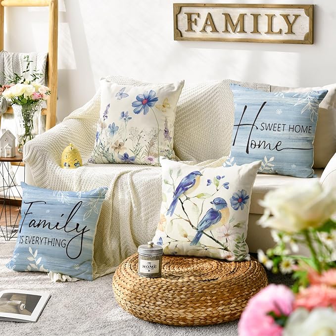 AVOIN colorlife Spring Saying Flowers Butterfly Bird Throw Pillow Covers - Image 2