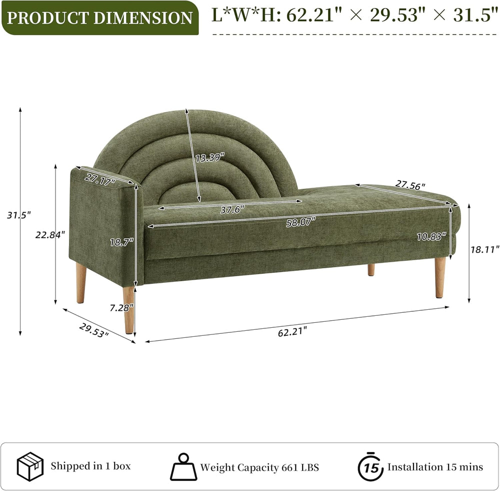 62.2" Linen Chaise Lounge Chair Indoor with Right Armres, Olive Green