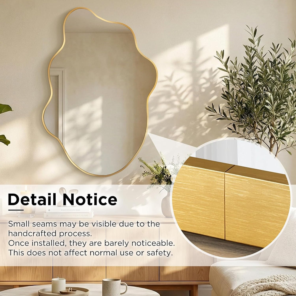 Gold Irregular Wall Mirror, Asymmetrical Bathroom Mirrors for wall