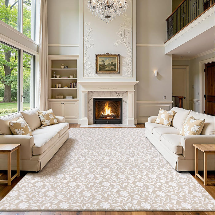 Vaukki 8x10 Area Rug for Living Room, Beige White Throw Carpet for Bedroom
