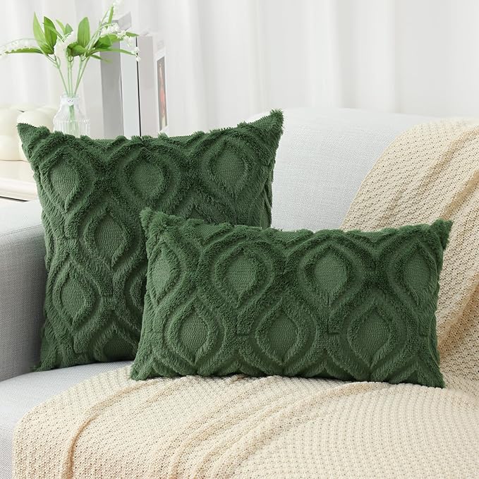 decorUhome Throw Pillow Covers 18x18 Inch Set of 2, Soft Plush Faux Wool Forest - Image 7