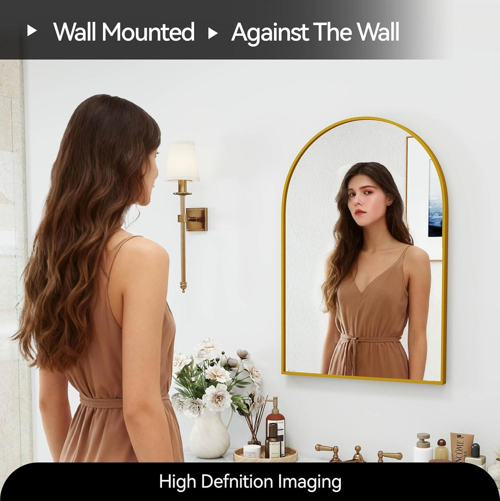 30x20 Bathroom Mirror Arch Wall Mounted/Against Aluminum Frame Gold