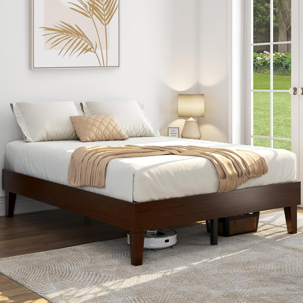Yaheetech Full Size Solid Wood Platform Bed Frame Low-Profile Dark Walnut