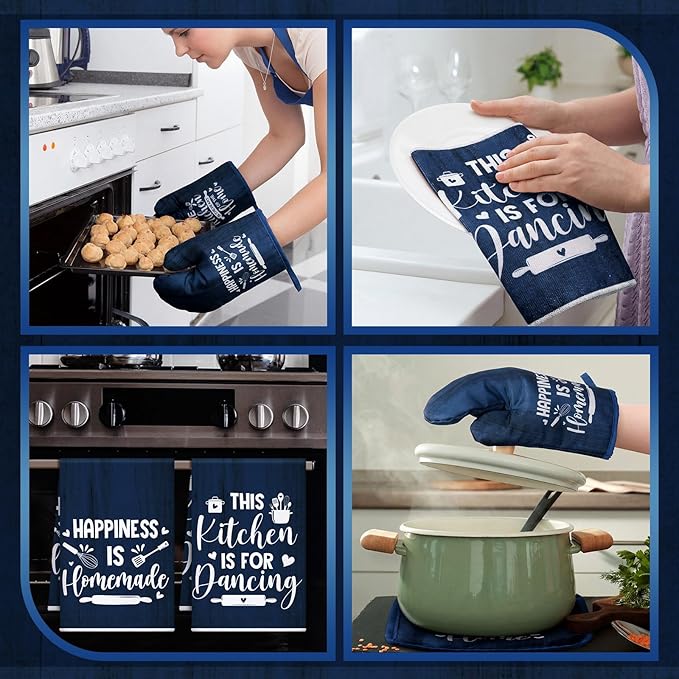 12 Pcs Farmhouse Kitchen Decor Sets 4 Blue Kitchen Hand Towels 4 Dish Clothes 2 - Image 5