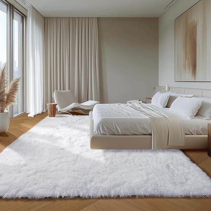 ONASAR White 6x9 Area Rugs for Living Room Bedroom, Large Fluffy Bedside Throw - Image 4