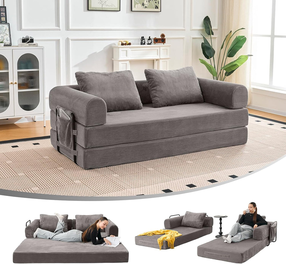79" Convertible Sofa Bed, 5-in-1Boneless Couch for Living Room with 2 Pi...