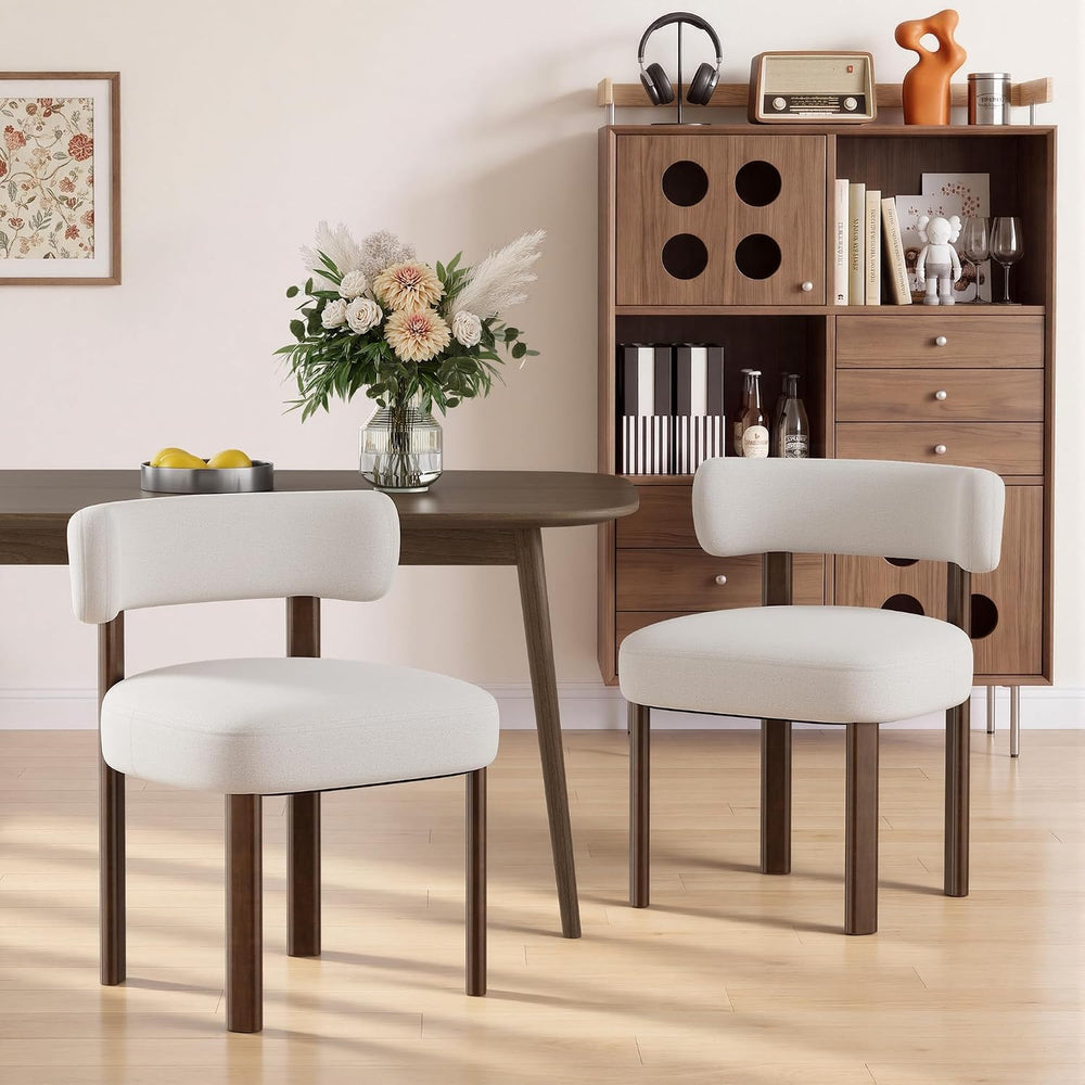 Mid-Century Modern Upholstered Dining Chairs Set of 2, Beige