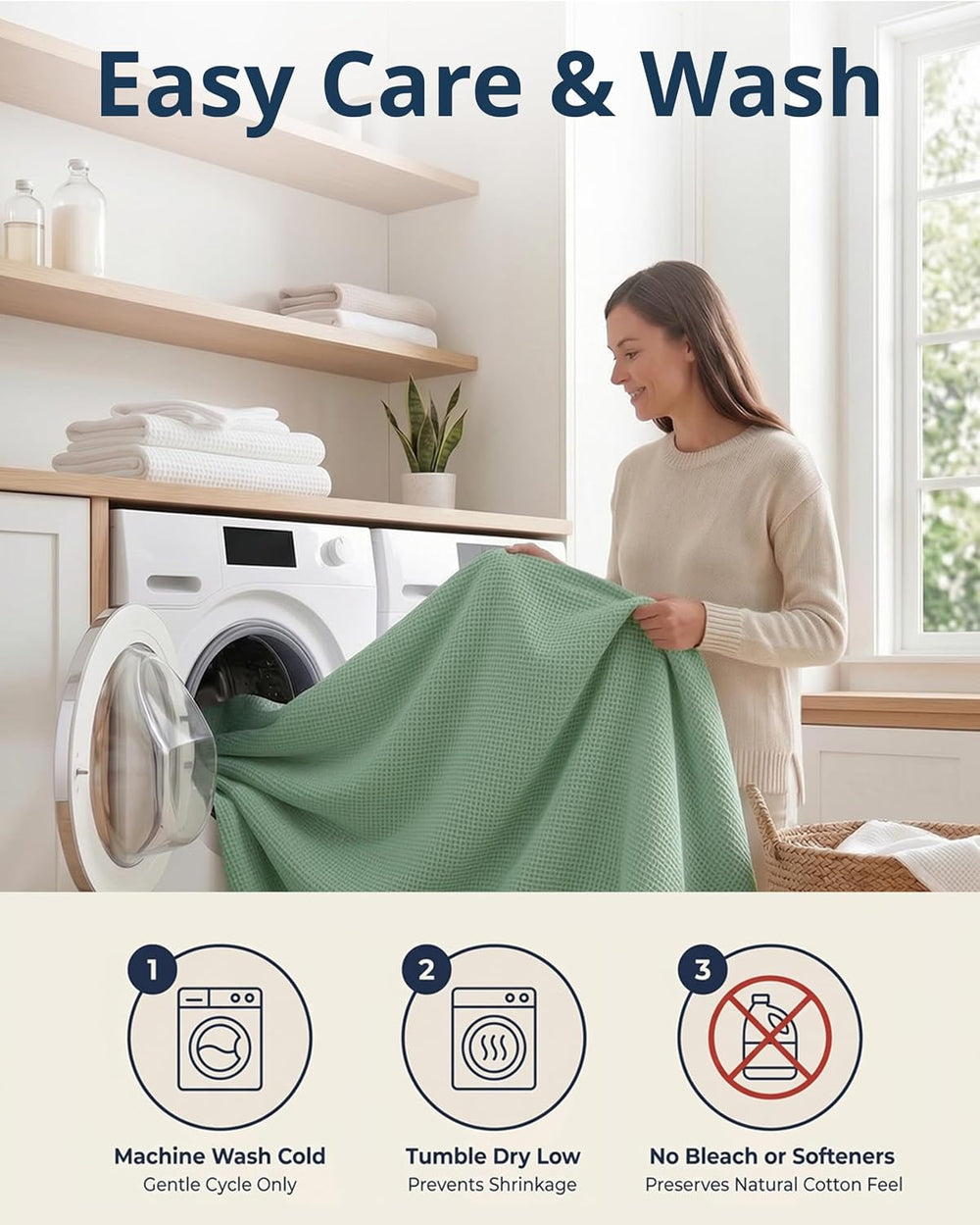 LANE LINEN Queen Blanket, 100% Cotton 300 GSM Lightweight - Sage Green