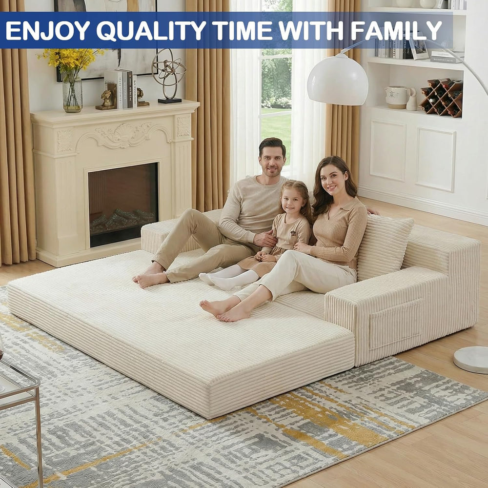 2 in 1 Convertible Boneless Couch Bed, Corduroy futon Sofa Bed, Compression F...