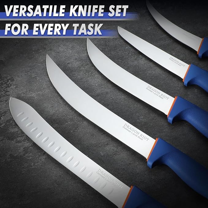 DRAGON RIOT 6 Pcs Butcher Knives Set, Meat Processing Knife Set