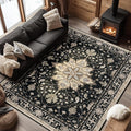 Area Rugs 6'x9' Washable Non-Slip, Floral Vintage Distress Print Pattern by RELEANY